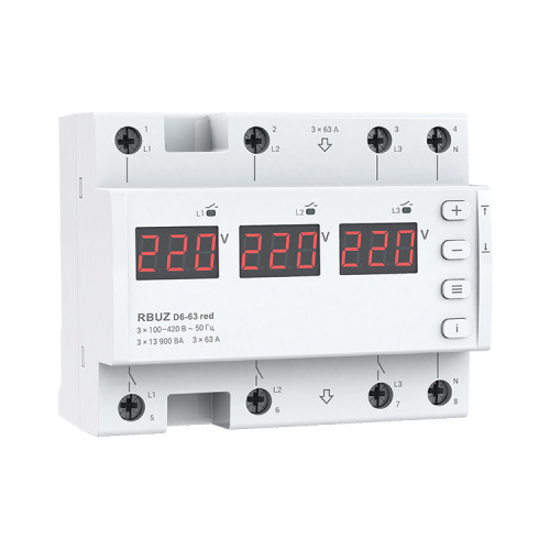 Трехфазное реле напряжения RBUZ D6-63 red Трехфазное реле напряжения RBUZ D6-63 red