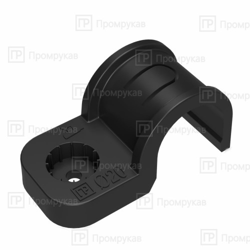 Крепеж-скоба пластиковая односторонняя для прямого монтажа ЧЕРНАЯ в п/э д20 (50шт/600шт уп/кор) Промрукав