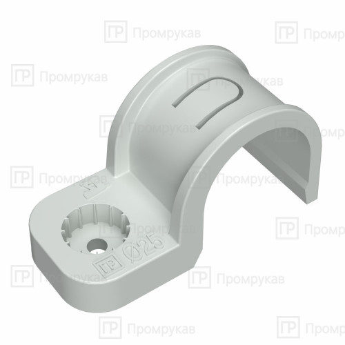 Крепеж-скоба пластиковая односторонняя для прямого монтажа СЕРАЯ в п/э д25 (50шт/450шт уп/кор) Промрукав